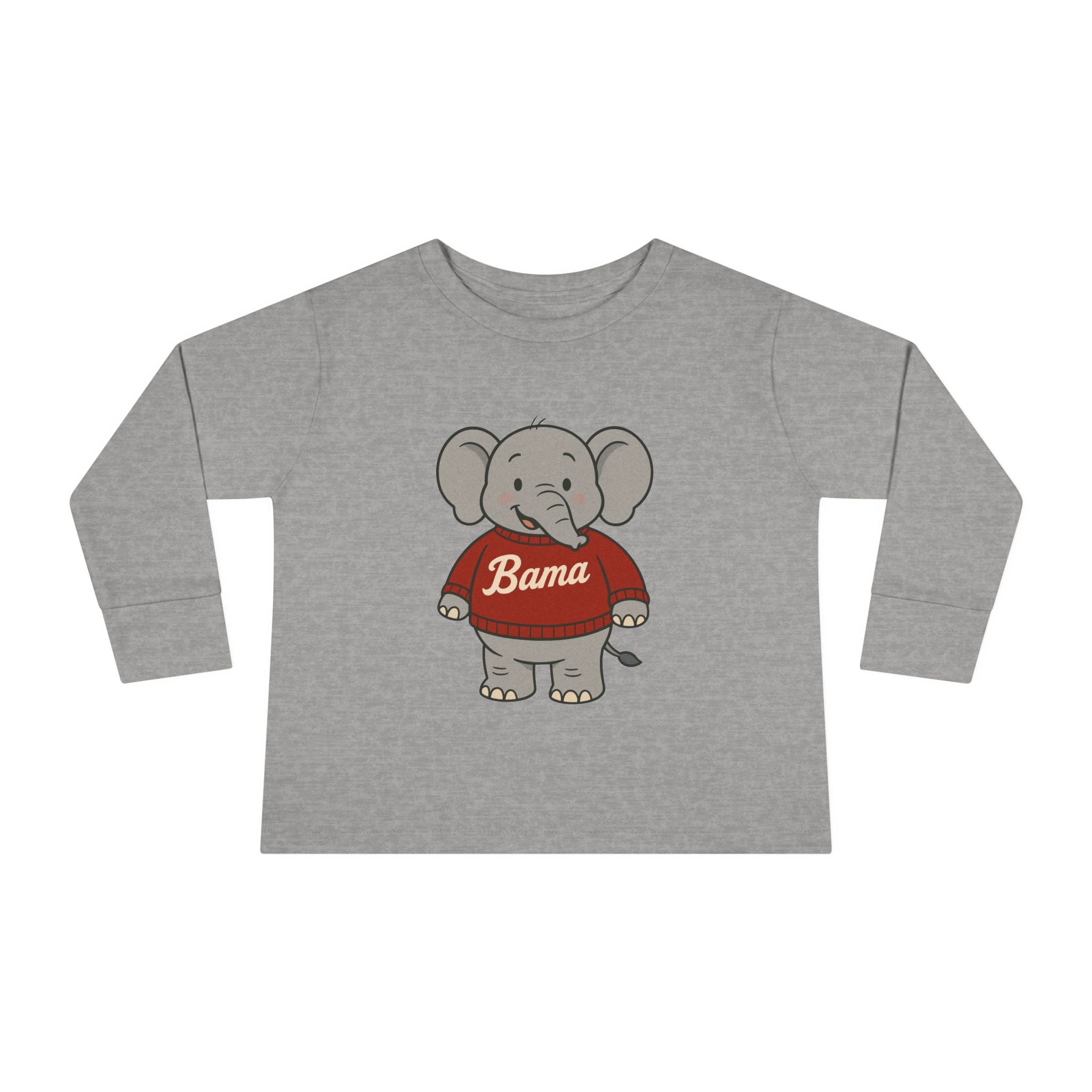 Adorable Alabama Elephant Toddler Long Sleeve Tee (2T-6T) | Cute Bama Kids Shirt | Baby Shower Gift | Roll Tide