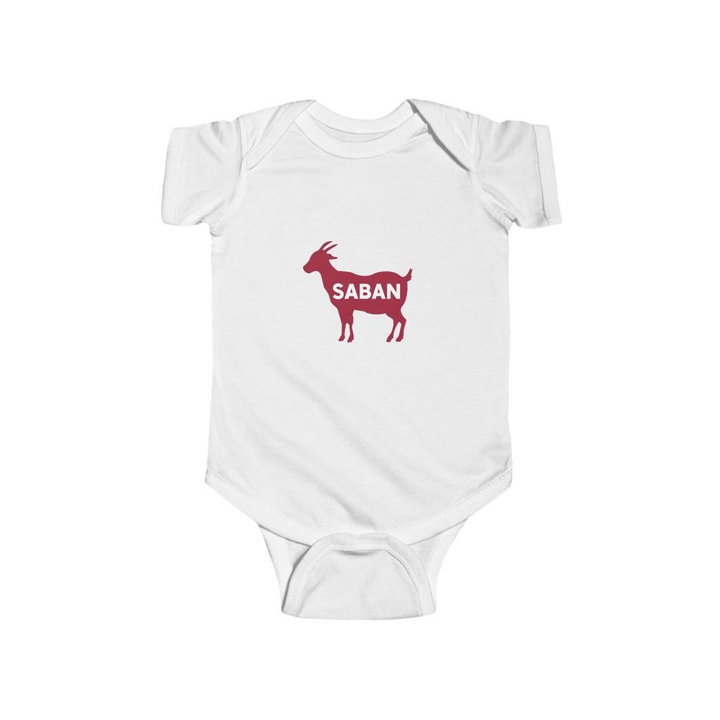Saban GOAT Cute Baby Bodysuit (NB-24M) | Infant Apparel | Newborn Gift | Alabama Football | Perfect for Baby Showers | Toddler Clothing