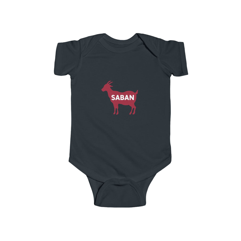 Saban GOAT Cute Baby Bodysuit (NB-24M) | Infant Apparel | Newborn Gift | Alabama Football | Perfect for Baby Showers | Toddler Clothing