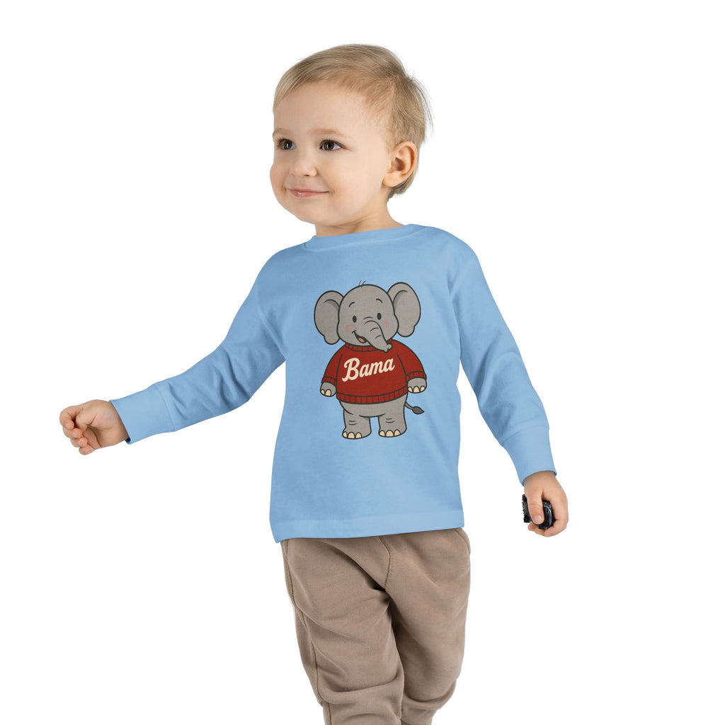 Adorable Alabama Elephant Toddler Long Sleeve Tee (2T-6T) | Cute Bama Kids Shirt | Baby Shower Gift | Roll Tide