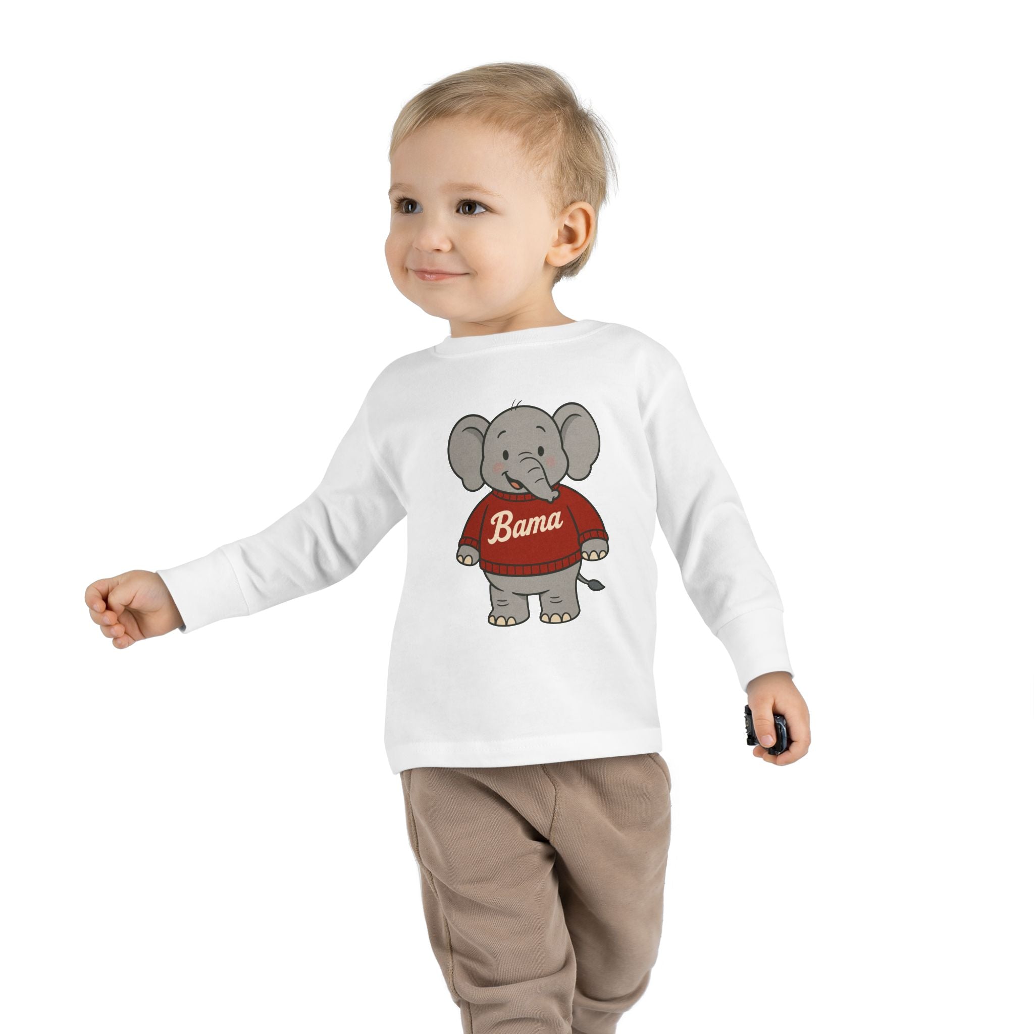 Adorable Alabama Elephant Toddler Long Sleeve Tee (2T-6T) | Cute Bama Kids Shirt | Baby Shower Gift | Roll Tide