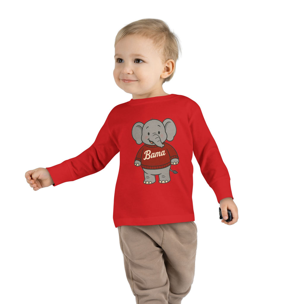 Adorable Alabama Elephant Toddler Long Sleeve Tee (2T-6T) | Cute Bama Kids Shirt | Baby Shower Gift | Roll Tide