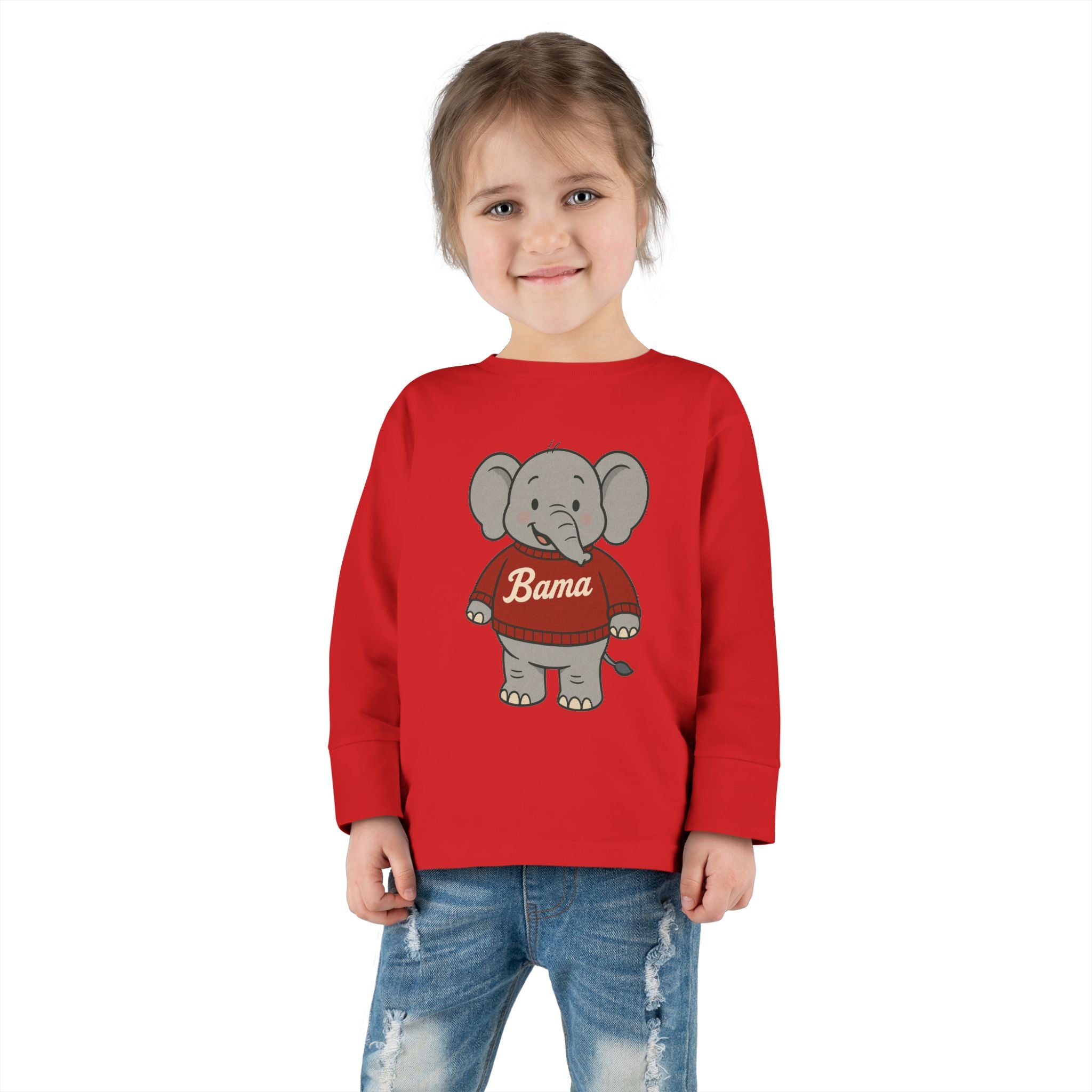 Adorable Alabama Elephant Toddler Long Sleeve Tee (2T-6T) | Cute Bama Kids Shirt | Baby Shower Gift | Roll Tide