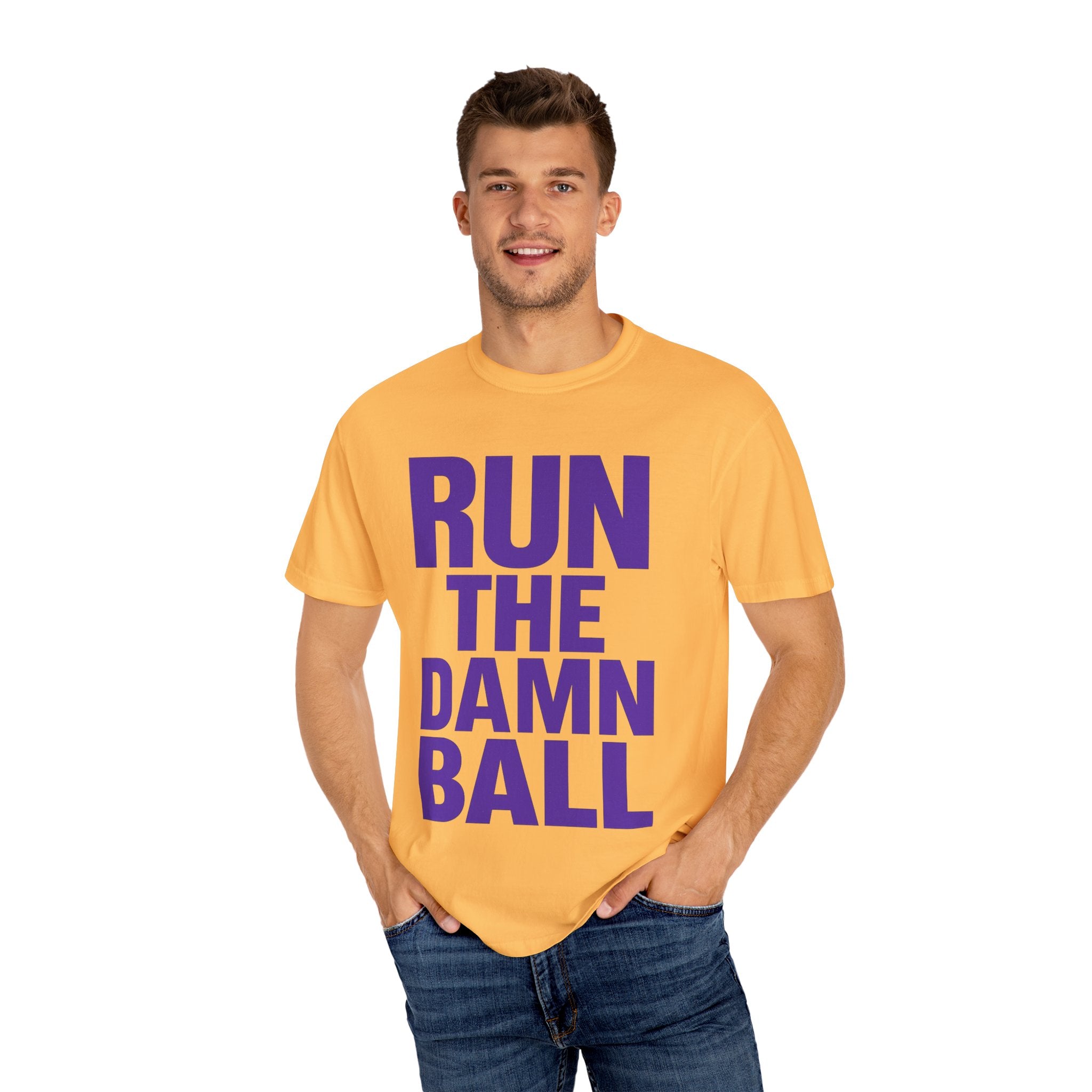 Run the Damn Ball Shirt | Funny Football Game Day T-Shirt | Offensive Line Coach Gift | Tailgate Apparel Comfort Colors