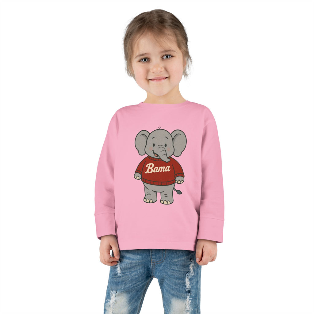 Adorable Alabama Elephant Toddler Long Sleeve Tee (2T-6T) | Cute Bama Kids Shirt | Baby Shower Gift | Roll Tide