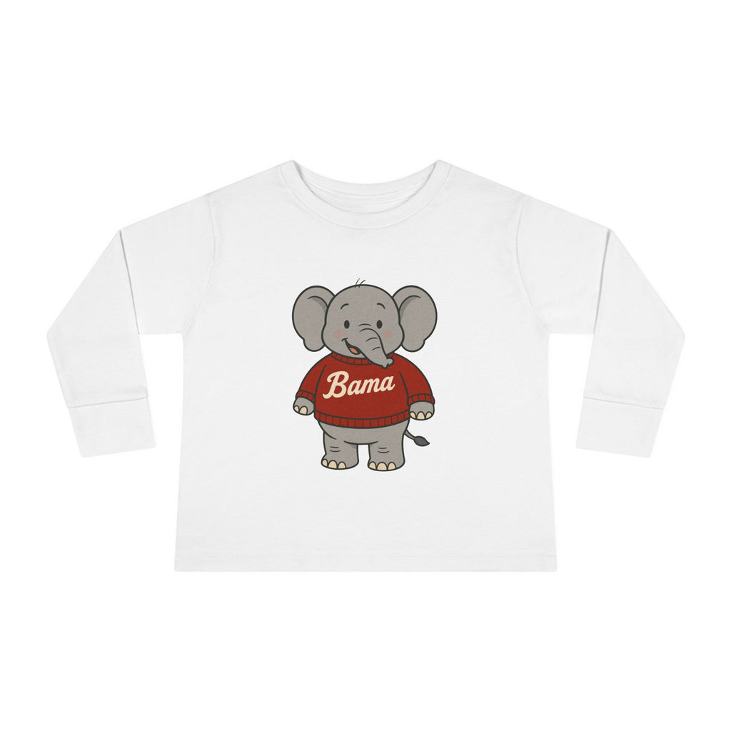 Adorable Alabama Elephant Toddler Long Sleeve Tee (2T-6T) | Cute Bama Kids Shirt | Baby Shower Gift | Roll Tide