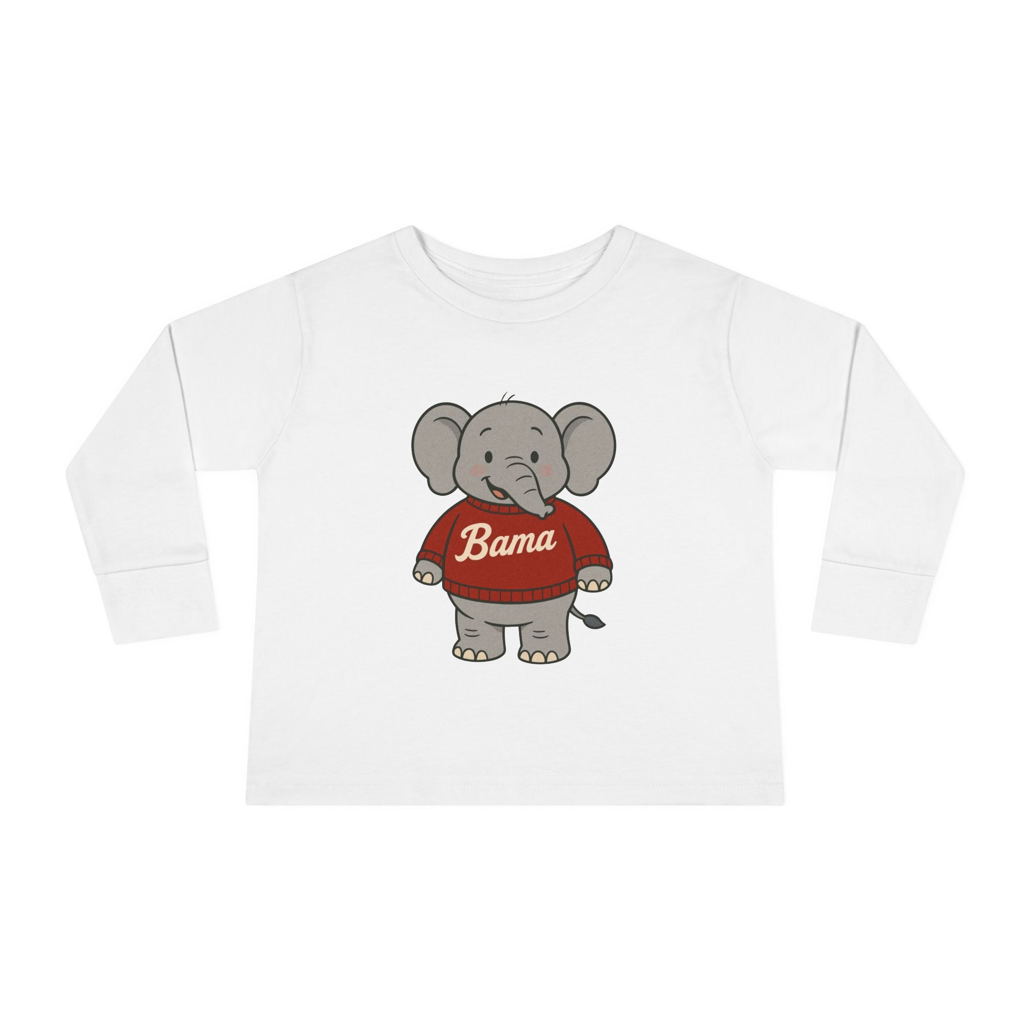 Adorable Alabama Elephant Toddler Long Sleeve Tee (2T-6T) | Cute Bama Kids Shirt | Baby Shower Gift | Roll Tide