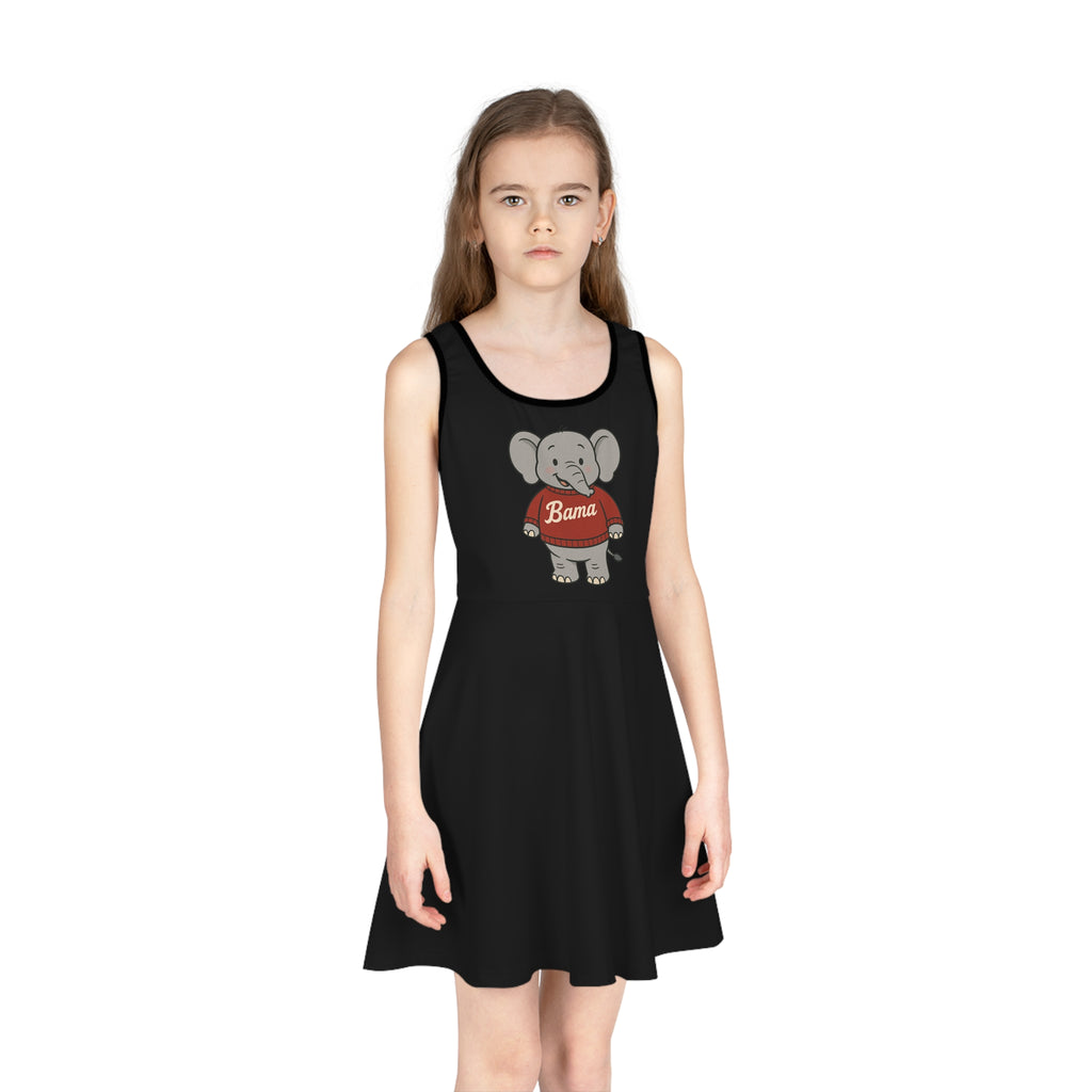 Adorable Girls' Sleeveless Sundress with Cute Elephant Design | Perfect for Alabama Football Fans (2T - XL)