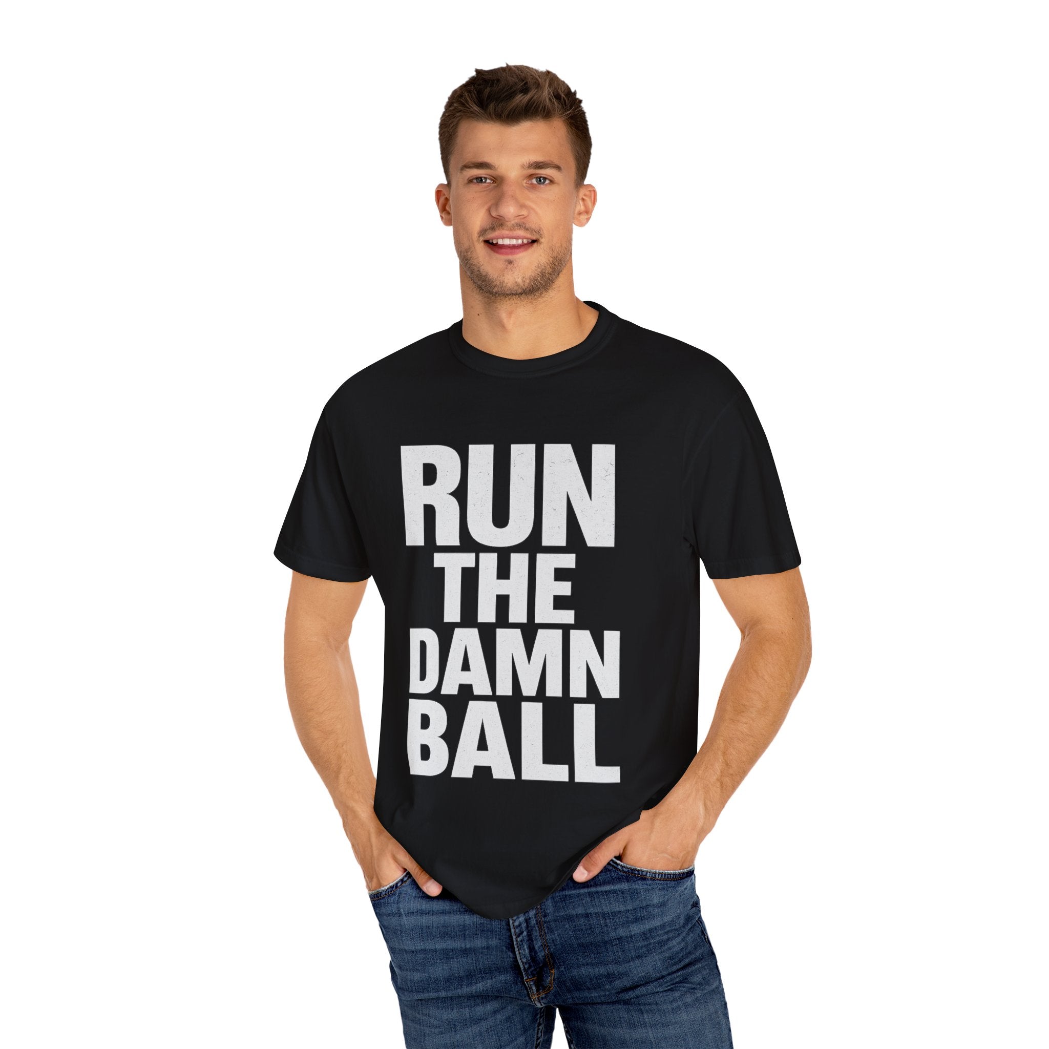 Run the Damn Ball Shirt | Funny Football Game Day T-Shirt | Offensive Line Coach Gift | Tailgate Apparel Comfort Colors