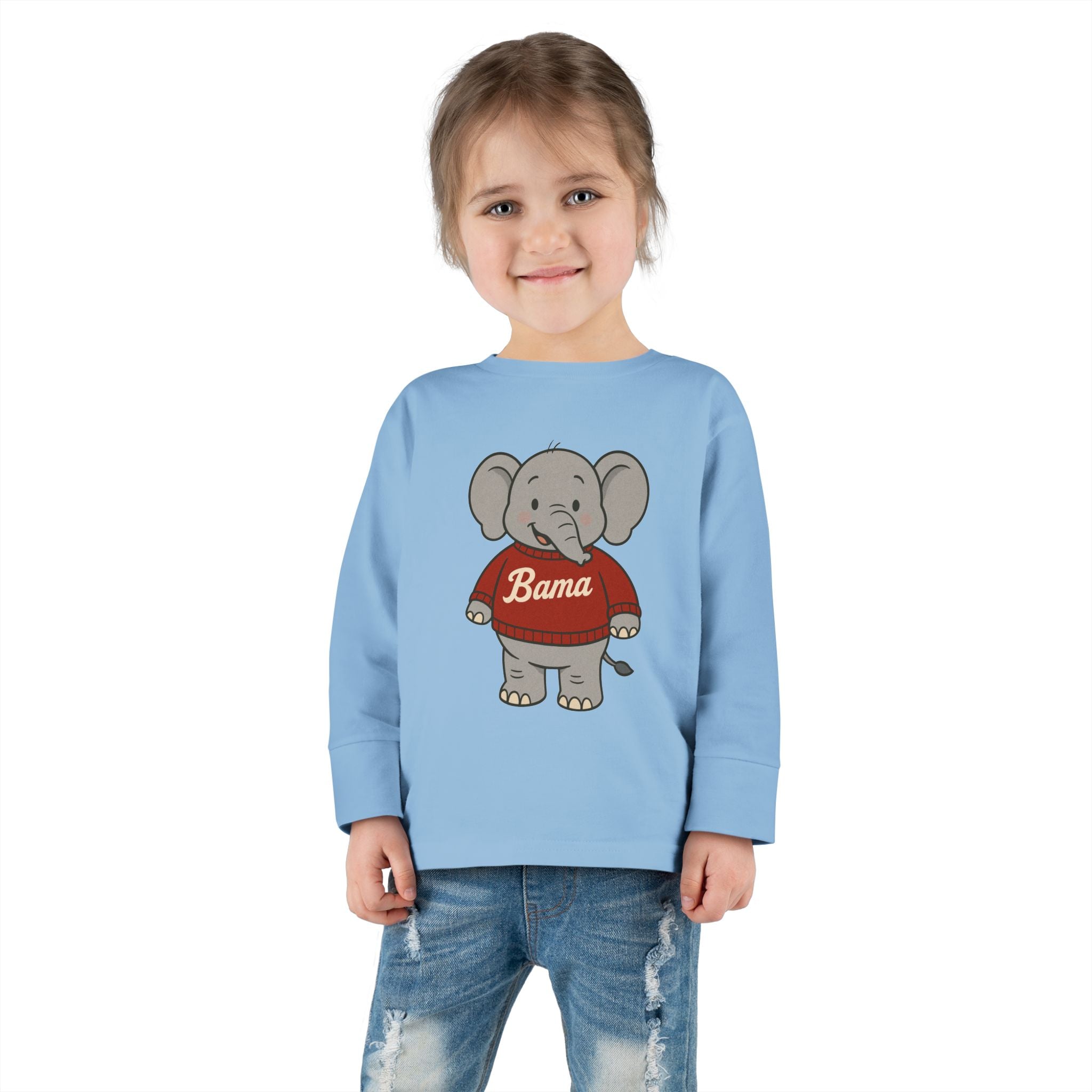 Adorable Alabama Elephant Toddler Long Sleeve Tee (2T-6T) | Cute Bama Kids Shirt | Baby Shower Gift | Roll Tide