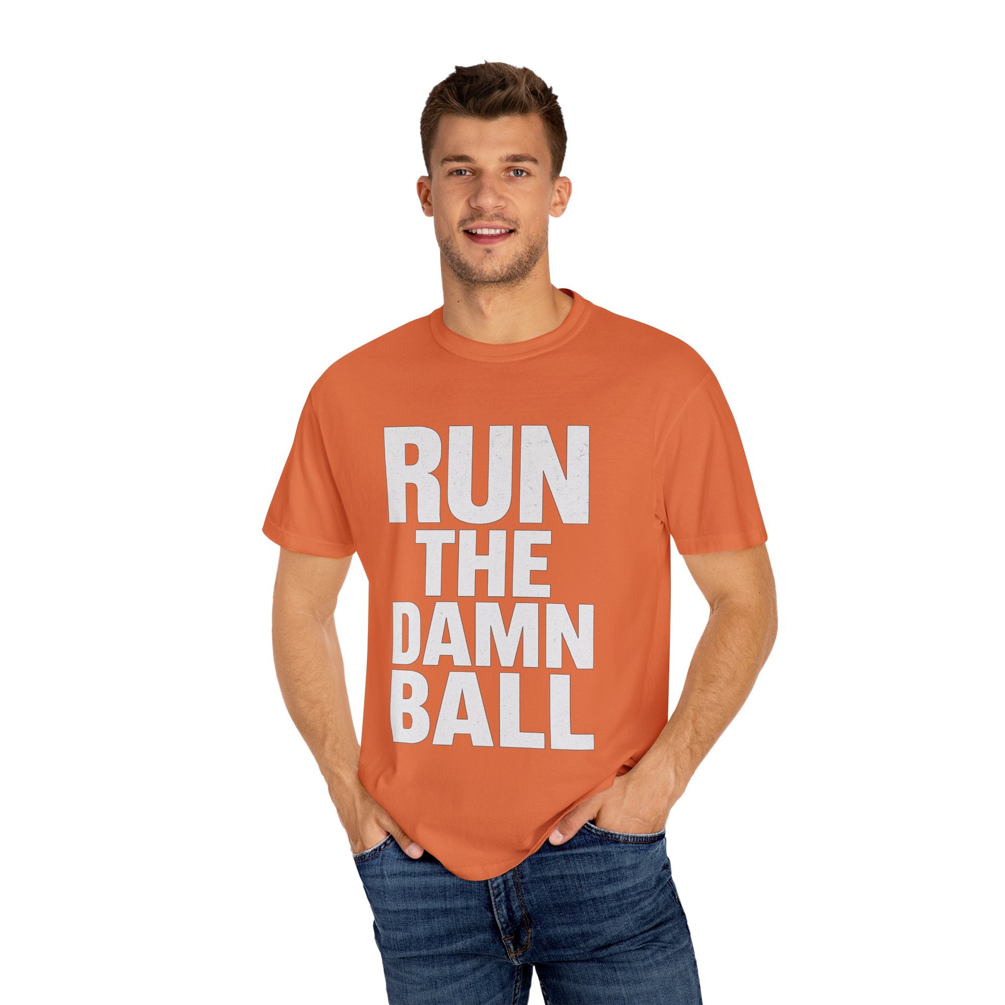 Run the Damn Ball Shirt | Funny Football Game Day T-Shirt | Offensive Line Coach Gift | Tailgate Apparel Comfort Colors