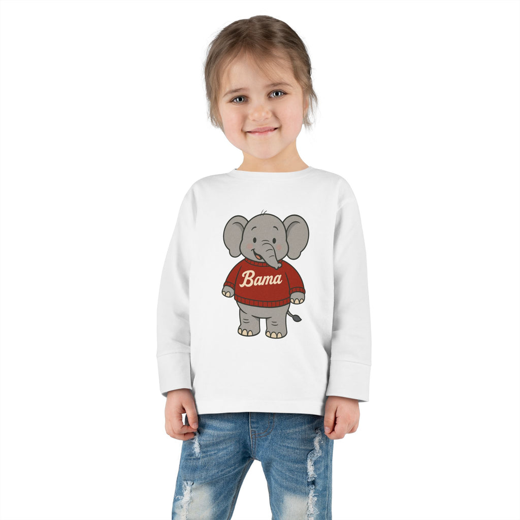 Adorable Alabama Elephant Toddler Long Sleeve Tee (2T-6T) | Cute Bama Kids Shirt | Baby Shower Gift | Roll Tide