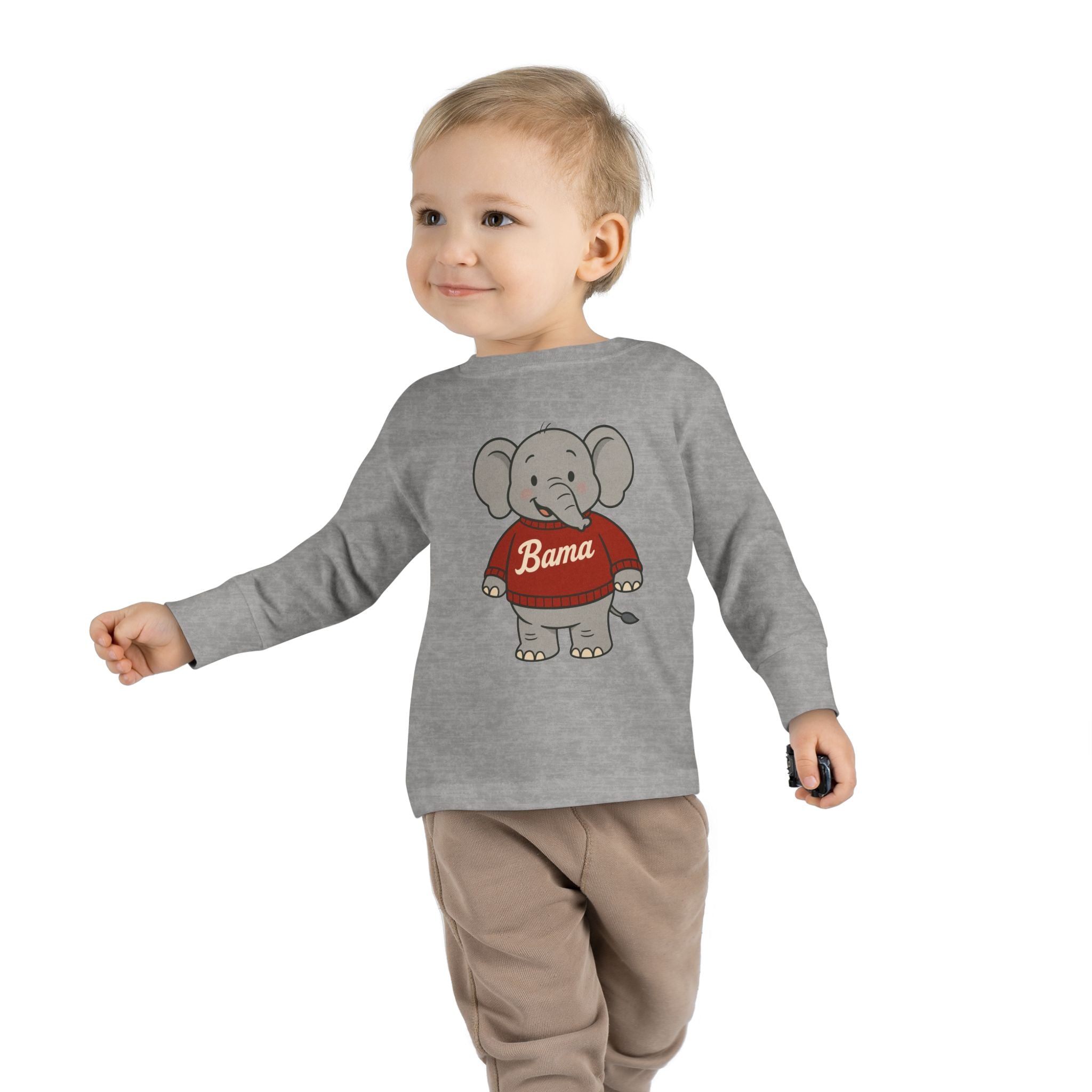 Adorable Alabama Elephant Toddler Long Sleeve Tee (2T-6T) | Cute Bama Kids Shirt | Baby Shower Gift | Roll Tide