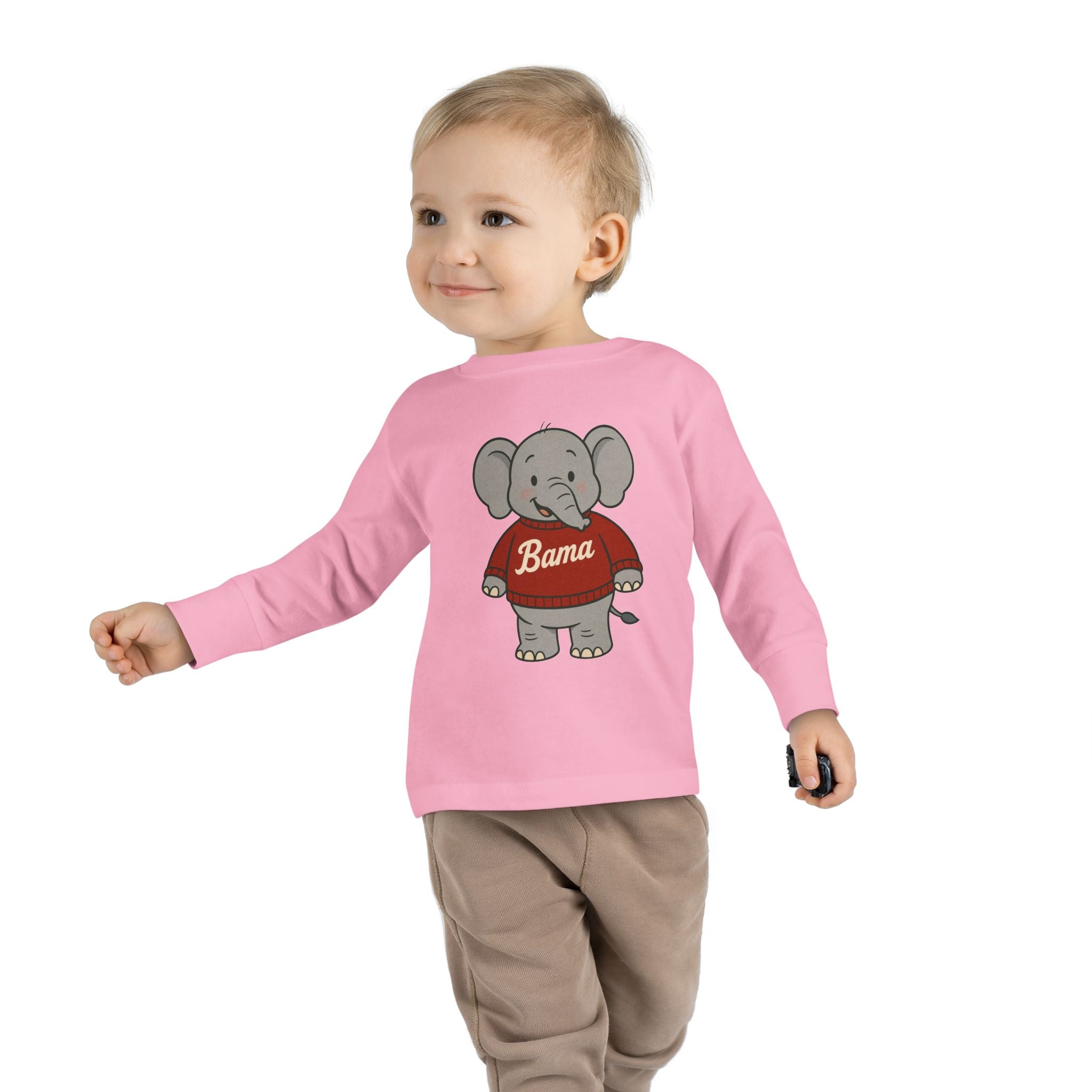 Adorable Alabama Elephant Toddler Long Sleeve Tee (2T-6T) | Cute Bama Kids Shirt | Baby Shower Gift | Roll Tide
