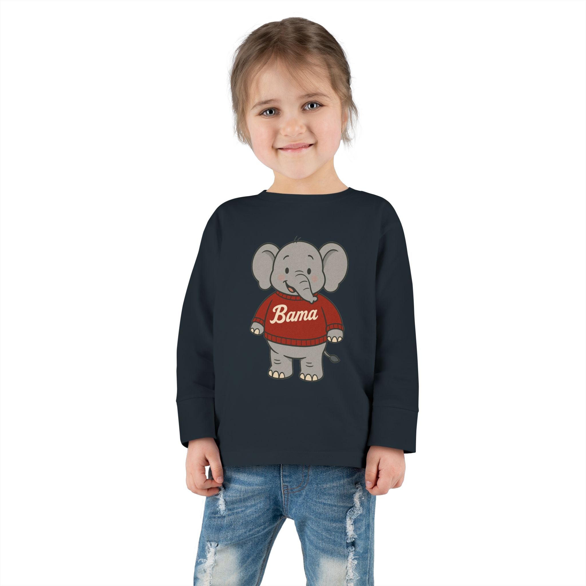 Adorable Alabama Elephant Toddler Long Sleeve Tee (2T-6T) | Cute Bama Kids Shirt | Baby Shower Gift | Roll Tide