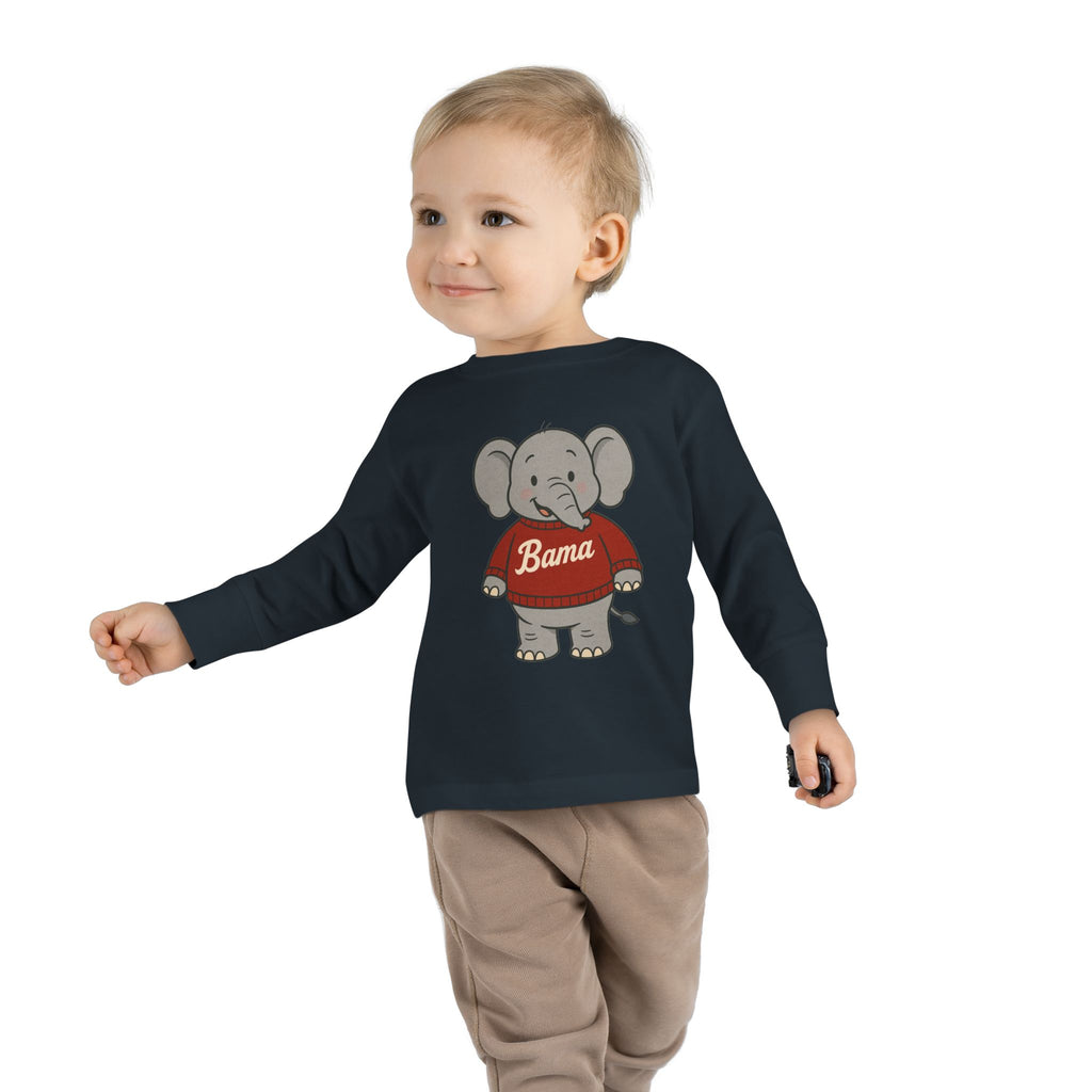 Adorable Alabama Elephant Toddler Long Sleeve Tee (2T-6T) | Cute Bama Kids Shirt | Baby Shower Gift | Roll Tide