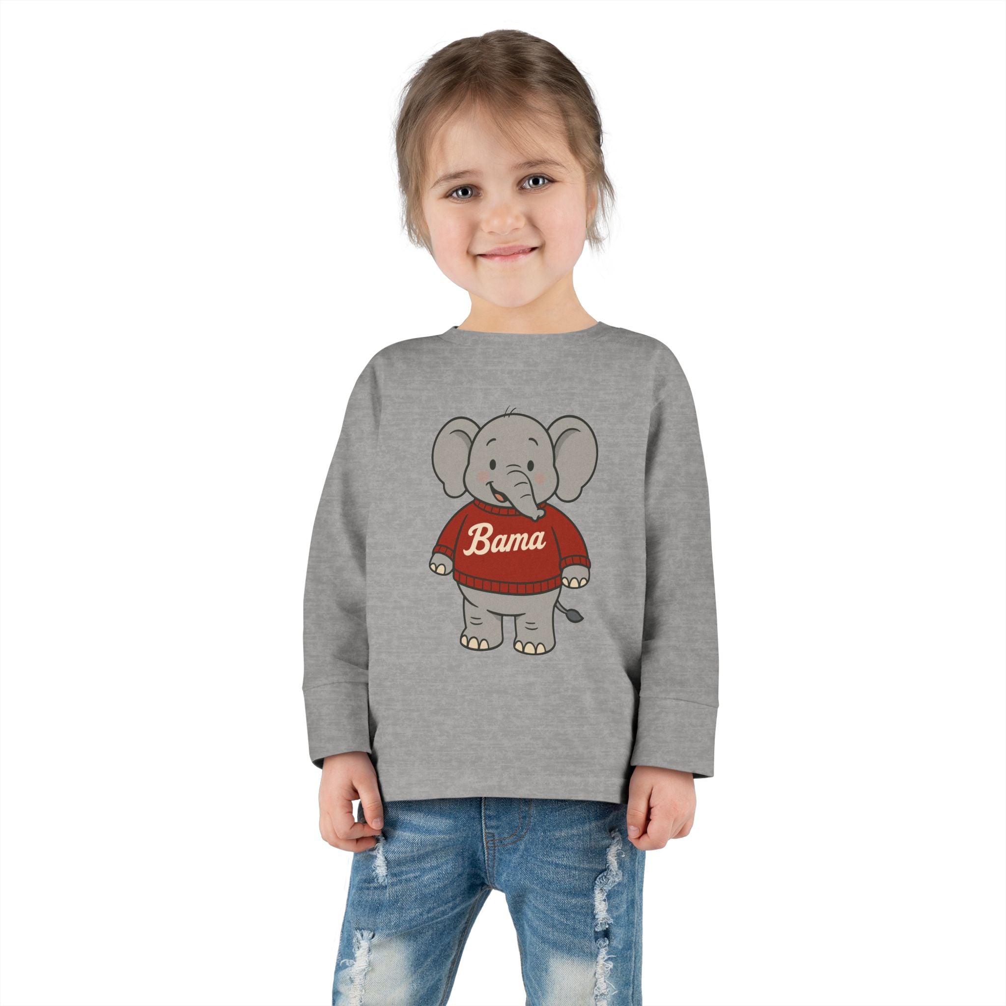 Adorable Alabama Elephant Toddler Long Sleeve Tee (2T-6T) | Cute Bama Kids Shirt | Baby Shower Gift | Roll Tide